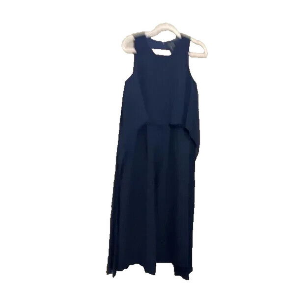 Tahari Jumpsuit ASL Navy Wide Leg Cropped Cape Style Sleeveless Pockets Size 6 - Picture 6 of 9